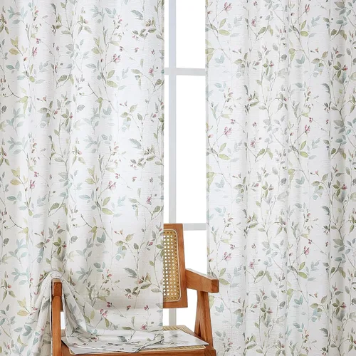 Vista 35 de Chyhomenyc Cortinas de mezcla de lino de 63 pulgadas de largo, 2 paneles de cortina con estampado floral filtrante de luz para sala de estar Negro
