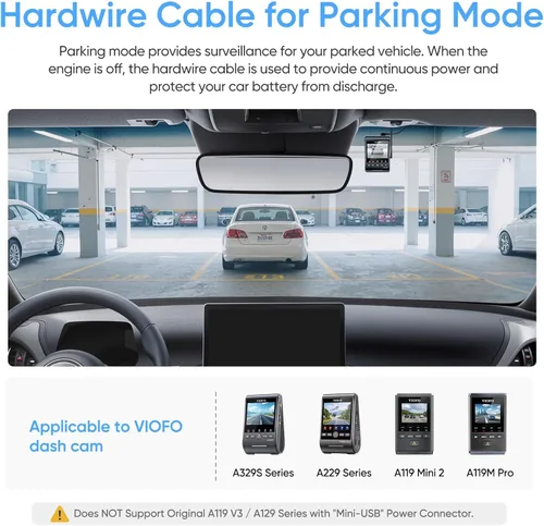 Vista 2 de Cable de conexión directa VIOFO HK4 Acc, Cable USB-C de conexión directa para serie A329/serie A229/A119Mini2/A139Pro/WM1/T130 Dash Cam, Protección