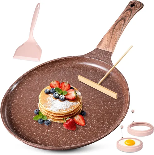 AOSION Sartén antiadherente para crepas de 11 pulgadas, Dosa Tawa Creamic, sartén para tortilla para panqueques, filete y crepé, salmón, sartén