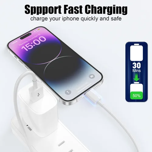 Vista 5 de Cable de Apple CarPlay para automóvil, cable de carga de iPhone de 3 pies [certificado Apple MFi], cable USB a Lightning de carga rápida para i
