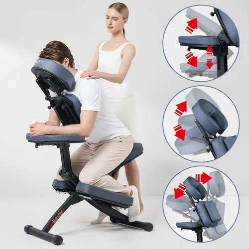 Vista 2 de Master Massage Rio Silla de masaje portátil - Azul real, ligera, 24 libras, marco plegable de aluminio, totalmente ajustable