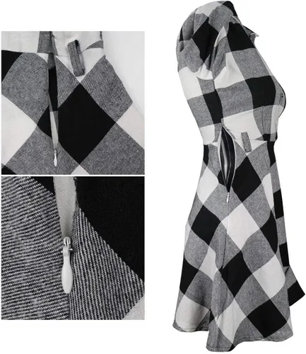 Vista 4 de FANCYINN - Vestido de manga larga diseño de túnica a cuadros, estilo casual, para mujer