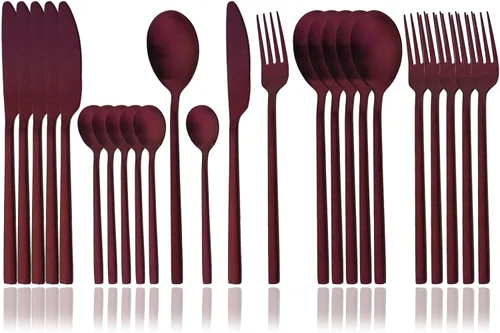 Vista 9 de JASHII Juego de cubiertos cepillados, 24 piezas de acero inoxidable, servicio para 6, cucharas y tenedores de cuchillos mate, juego de cucharas
