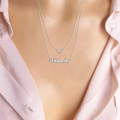 Vista 3 de Collar con dije de plata de ley 925 con nombre de corazón, regalo personalizado para mujeres y madres