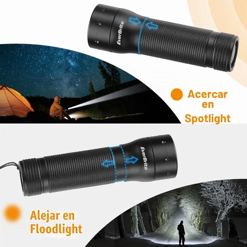 Vista 5 de EverBrite Mini linterna, luz de flash LED con zoom, 3 modos, 3 pilas AAA incluidas, linterna pequeña de mano para camping, emergencia, hogar - azul