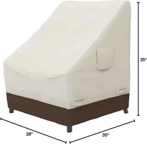 Vista 5 de Amazon Basics Funda para silla de respaldo alto para patio al aire libre, duradera, impermeable, anti-UV, beige/bronceado, 35 x 28 pulgadas