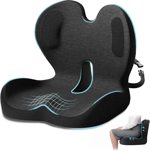 Vista 13 de Cojín de asiento, cojín para silla de oficina con soporte lumbar, cojín ergonómico para sentarse prolongadamente, cojines de apoyo de respaldo