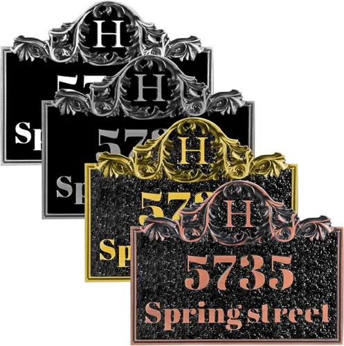 Vista 13 de Placa de dirección de metal personalizada, señales de números para placa de pared de casa, señal de dirección con nombre de calle, números de casa