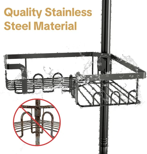 Vista 6 de Corner Shower Caddy Tension Pole Adjustable 29–124 Inch, 4 Tier Rustproof Shower Organizer Shelf Rack, Quick Installation Bathroom Storage Shower
