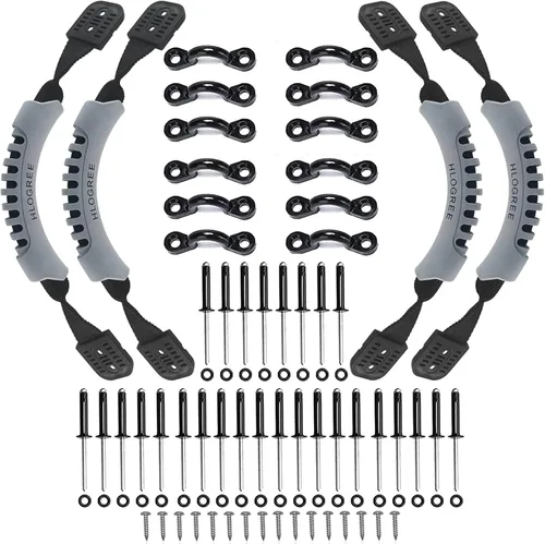 Vista 9 de HLOGREE Paquete de 2/4 asas para kayak, mango de transporte de kayak con remaches, asas de repuesto para kayak, asas de kayak