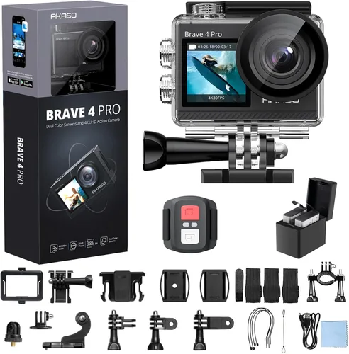 Vista 10 de AKASO Brave 4 Pro 4K30 Cámara de acción con tarjeta MicroSD U3 de 64 GB, cámara impermeable subacuática de 131 pies con pantalla táctil EIS Control