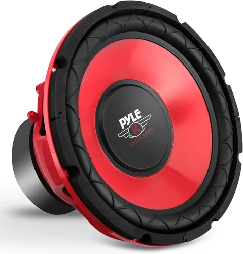 Vista 8 de Pyle Pyle PLW10RD - Altavoz de audio para subwoofer para vehículo, cono electrochapado rojo de 10 pulgadas, canasta de plástico rojo, bobina de voz
