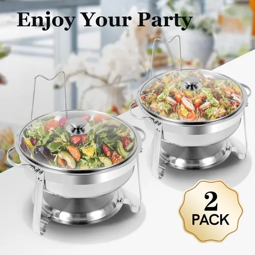 Vista 8 de Chafing Dish Buffet Set 2 Pack, 4 QT Stainless Steel Round Chafing Dishes for Buffet, Food Warmers with Glass Lid & Lid Holder For Parties Buffet