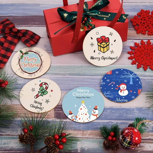 Vista 7 de 100 círculos de madera de 3 pulgadas para manualidades, círculos de madera sin terminar, recortes de disco de madera redondos naturales en blanco