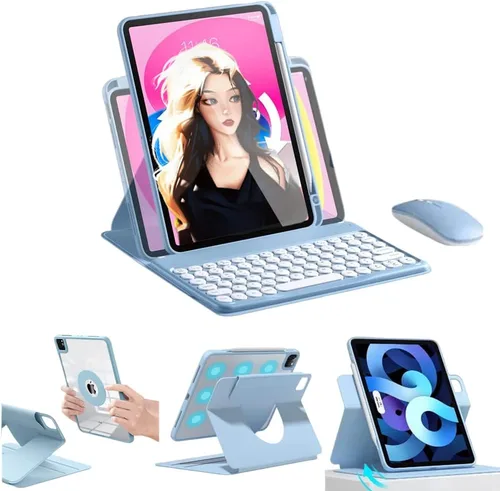 Vista 8 de Funda de teclado vertical para iPad Air de 11 pulgadas 2025 (M3)/2024 (M2)/Air 5/4 con ratón, funda giratoria también para iPad Pro 11 con teclado