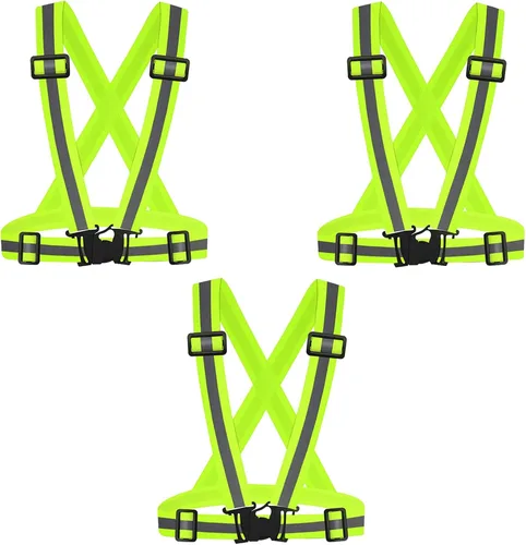 Chaleco reflectante para correr, 3 piezas, correas elásticas ajustables, ligero, 360°, alta visibilidad para caminar al aire libre, trotar