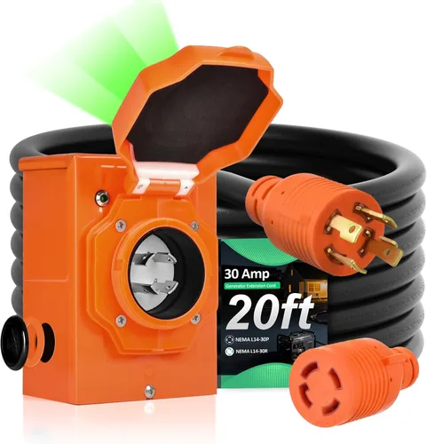 Vista 11 de H HZXVOGEN Kit de Cable de Generador de 30 Amperios y Caja de Entrada de Alimentación, Cable de Extensión RV de 15 Pies NEMA L14-30P/L14-30R STW