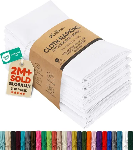 Utopia Kitchen Servilletas de tela blanca, 12 unidades, 18 x 18 pulgadas, mezcla de algodón absorbente, lavables y reutilizables, para cenas 2-Blanco