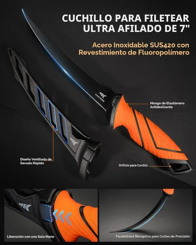 Vista 4 de KastKing SteelStream - Juego de herramientas de pesca, equipo de pesca, alicates de pesca resistentes a la corrosión, cuchillo de filete, tijeras