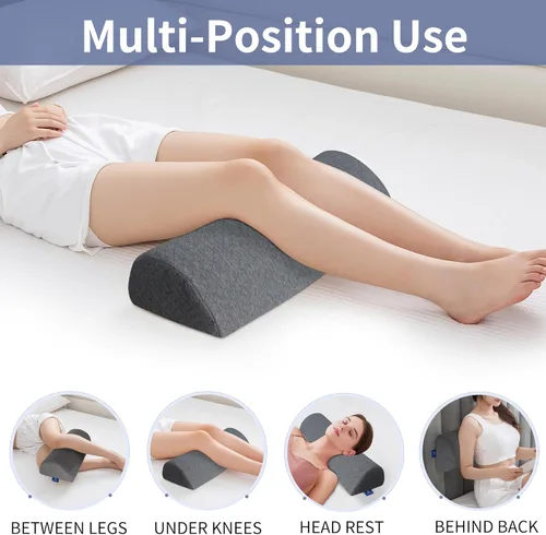 Vista 4 de Almohada de rodilla Half Moon Bolster, almohada de espuma viscoelástica para aliviar el dolor de espalda, cuña lumbar redonda para piernas que