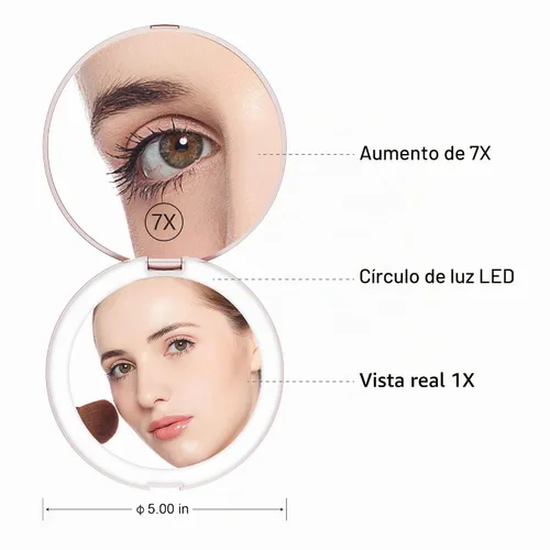 Vista 3 de Espejo de maquillaje LED con aumento 10X, espejo de pie de doble cara de 7 Negro