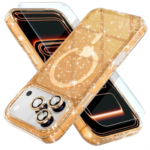 Vista 9 de Choiche Funda magnética para iPhone 15 Pro Max, funda transparente con purpurina brillante para mujer