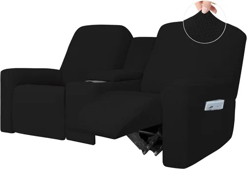 Easy-Going Sofá reclinable elástico de 1 pieza con funda de consola central, funda reclinable de 2 plazas con soporte y almacenamiento, funda para