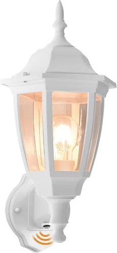 Vista 8 de FUDESY Lámpara de pared para exteriores, del atardecer al amanecer, luz con sensor de porche, de plástico blanco, anticorrosión con bombilla LED