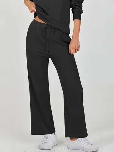 Vista 4 de ANRABESS Conjunto de dos piezas para mujer, conjunto de manga larga con cuello en V y pantalones de pierna ancha