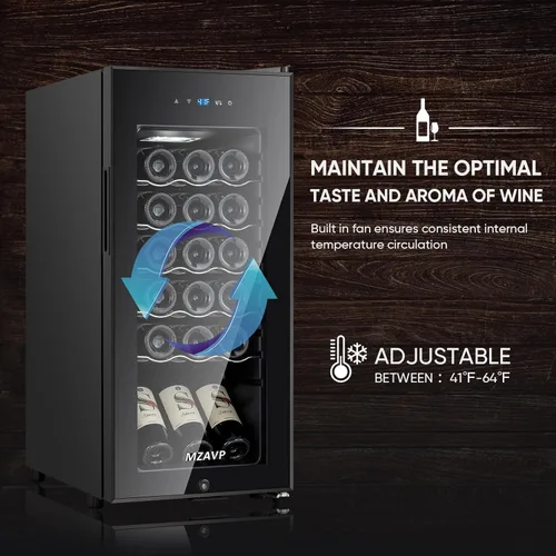 Vista 2 de Mini refrigerador de vino negro, 18 botellas de bajo ruido, enfriador de vino, bodega independiente con puerta de vidrio y control digital