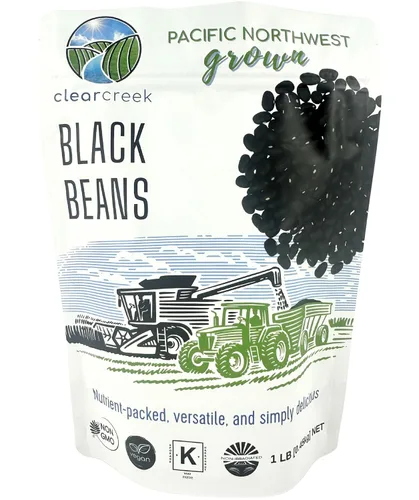 CLEAR CREEK Frijoles Negros Cultivados en el Estado de Washington | 1 libra | Proyecto Verificado Sin OGM | Vegano | Kosher | Sin Irradiar |