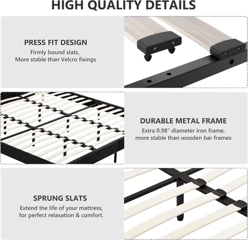 Vista 25 de Flolinda Base de cama tamaño King con cabecera tapizada de terciopelo ajustable y soporte de listones de madera, base de colchón tapizada, no Blanco