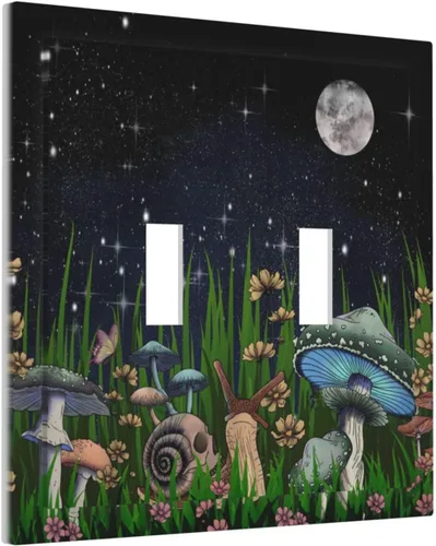 Vista 98 de Bear Moose Lodge Woodland - Placa de interruptor de luz dúplex individual de 1 banda, cubierta de salida decorativa de pared, placa frontal