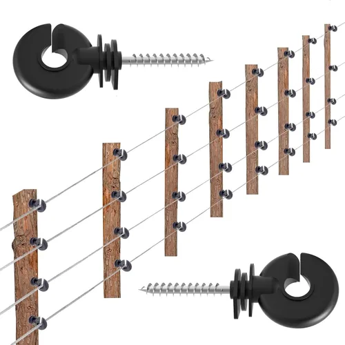 Vista 4 de NQN 30 Piezas Aisladores Negros para Cerca Eléctrica, Aislador de Rosca, Poste de Anillo para Cerca, Aislador para Poste de Madera y 1 Pieza