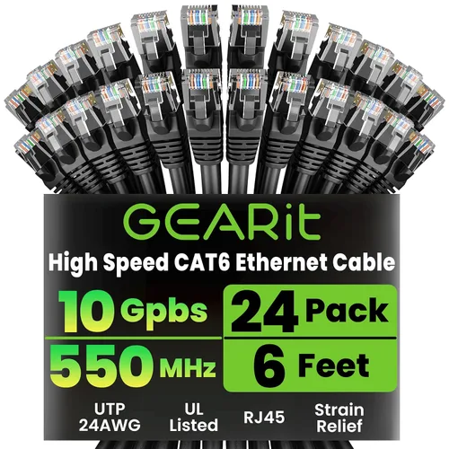 Vista 10 de GEARit Paquete de 24 cables Ethernet Cat6 de 0.5 pies Cable de conexión de red RJ45, conectores chapados en oro sin enganches de 10 Gbps, cable