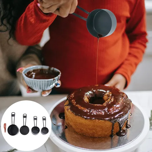 Vista 5 de Hemoton Juego de 4 tazas medidoras de acero inoxidable para herramienta de medición de cocina seca o líquida