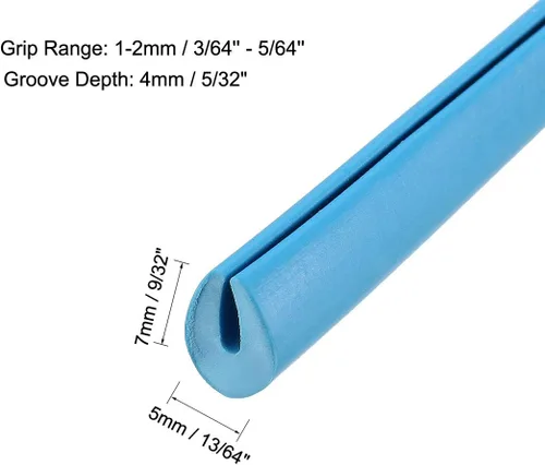 Vista 2 de uxcell Edge Trim U Seal Protector de borde de canal en U de plástico de goma azul se adapta a bordes de 3/64" - 5/64" borde 20 pies de longitud