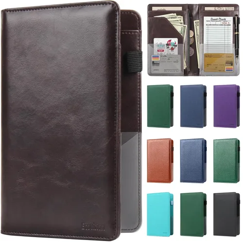Vista 24 de EcoVision Libro de Servidor para Mesera, Organizador de Cuero para Mesero con Bolsillo con Cremallera, Libreta para Personal de Restaurante