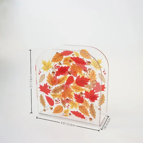 Vista 4 de Acrílico transparente cristal decorativo otoño/otoño arce tema mesa servilleta titular para mesa/dispensador de tejido independiente
