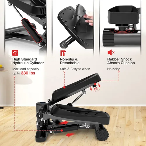 Vista 4 de Tohoyard Steppers para ejercicio, mini máquina paso a paso con bandas de resistencia y conteo de calorías, escalera de capacidad de peso de 330