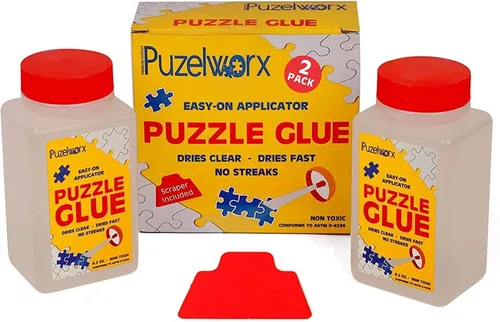 PuzzleWorx - Pegamento para rompecabezas, aplicador fácil de poner, paquete de 2, pegamento transparente no tóxico para rompecabezas de