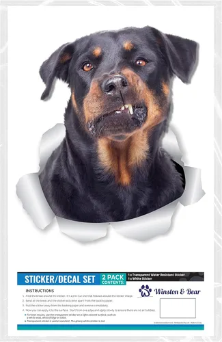 Vista 6 de Winston Bear Calcomanías divertidas 3D Rottweiler Paquete de 2 Calcomanías de pared Rottweiler Regalos para amantes de los perros Calcomanías