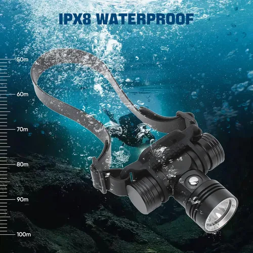 Vista 8 de XLENTGEN Luces de buceo superbrillantes, faros de buceo IPX8, impermeable, 3 modos de iluminación, luz de seguridad submarina de 2000 lúmenes