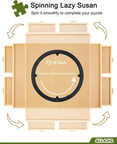 Vista 4 de ALL4JIG Tablero de rompecabezas giratorio de 1000 piezas con cajones de 20.94 x 28.74 pulgadas, mesa de rompecabezas portátil de madera