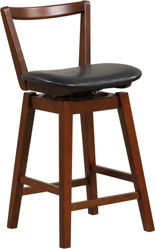COSTWAY Taburete de bar, taburete tapizado giratorio de piel sintética de 26 pulgadas con respaldo hueco y asiento acolchado, patas de madera de