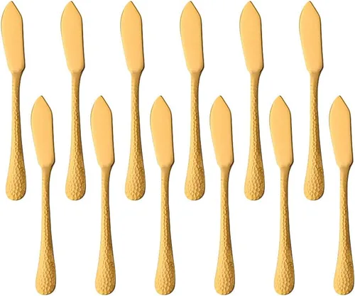 12 cuchillos de mantequilla de acero inoxidable con superficie martillada, esparcidores de queso/mantequilla, cuchillos para untar, queso y