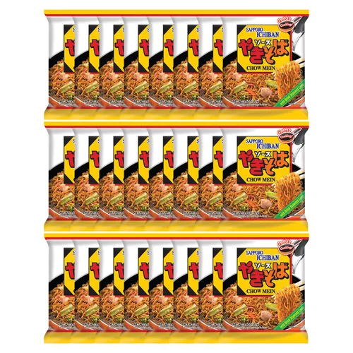 [ICHIBAN DE SAPPORO] Yakisoba, fideos fritos japoneses instantáneos de sabor n.º 1, delicioso Chow Mein (3.6 onzas x 24 paquetes) | Paquete de 24