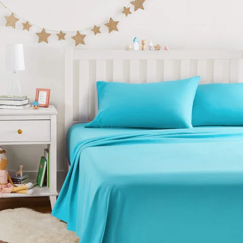 Vista 44 de Yaxa Basics Juego de sábanas para niños de microfibra ligera, suave y fácil de lavar, 3 piezas, tamaño Twin, Aqua brillante, diseño sólido