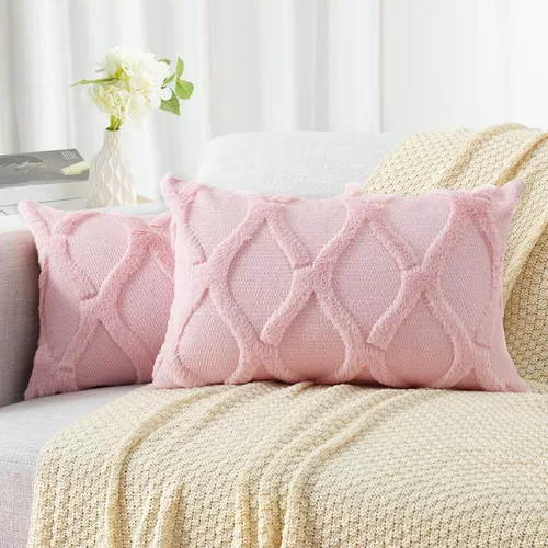 Vista 31 de decorUhome - Juego de 2 fundas de cojín decorativas para primavera de 16 x 16 pulgadas, fundas de almohada afelpadas de lana y piel sintética suave