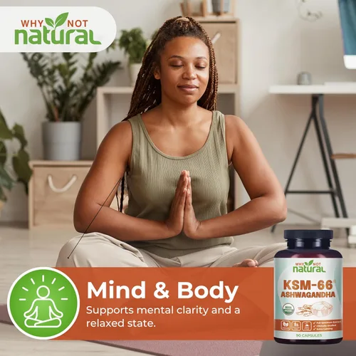 Vista 4 de Why Not Natural Ashwagandha Orgánica KSM 66 Suplementos Cápsulas - KSM66